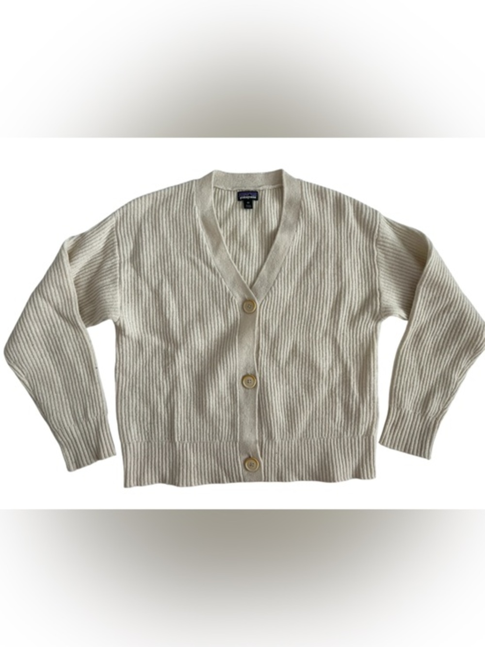 Patagonia wool Cream Ribbed V-Neck Button Cardigan